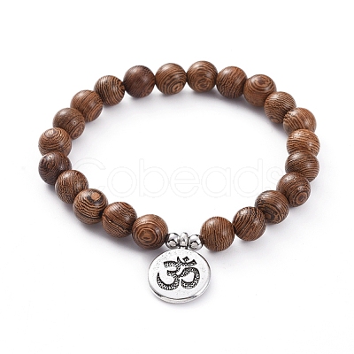 Unisex Wood Beads Stretch Charm Bracelets BJEW-JB04959-02-1