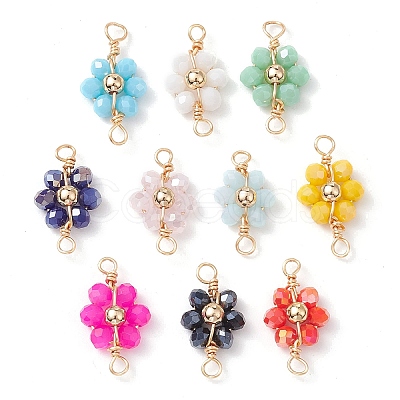 10Pcs 10 Colors Electroplated Faceted Glass Copper Wire Wrapped Connector Charms PALLOY-JF02594-01-1