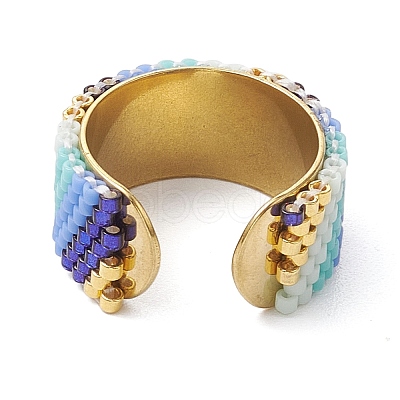 Glass Seed Beads Gradient Open Cuff Rings RJEW-MZ00021-1