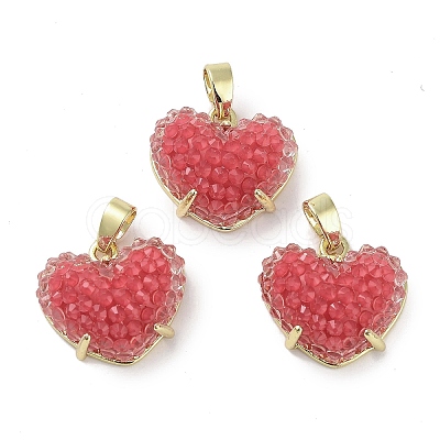 Druzy Resin Heart Pendants KK-R161-08G-1