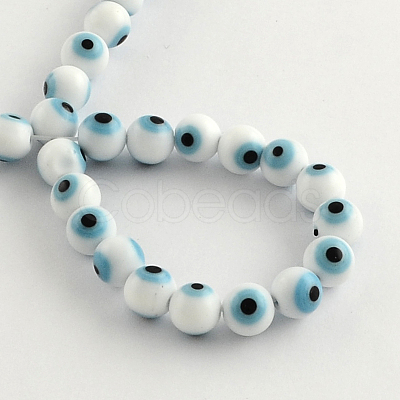 Round Handmade Evil Eye Lampwork Beads X-LAMP-R114-6mm-07-1