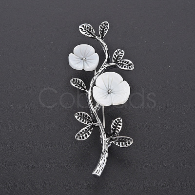 Branch and Flower Natural Shell Brooch Pin G-N333-008A-RS-1