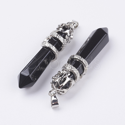 Natural Black Stone Big Pointed Pendants G-G738-A-07-1