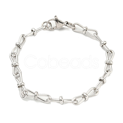 Non-Tarnish 304 Stainless Steel Bowknot Link Chain Bracelet BJEW-C042-06P-1