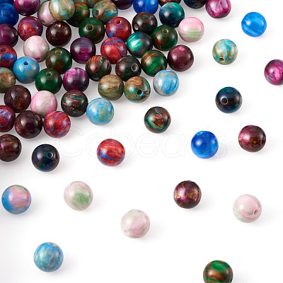 100Pcs 10 Colors Two Tone Opaque Resin Beads RESI-TA0001-45-1