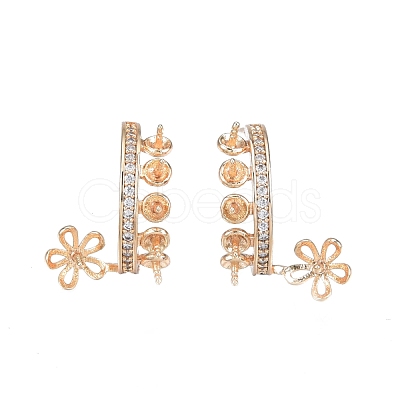 Brass Micro Pave Clear Cubic Zirconia Flower Stud Earring Findings KK-T062-241G-1