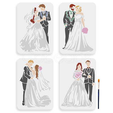 MAYJOYDIY US 1 Set Wedding Theme PET Hollow Out Drawing Painting Stencils DIY-MA0004-94-1