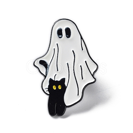 Ghost with Black Cat Alloy Enamel Brooch JEWB-E034-02EB-02-1