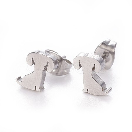 Tarnish Resistant 304 Stainless Steel Puppy Stud Earrings X-EJEW-F227-05P-1