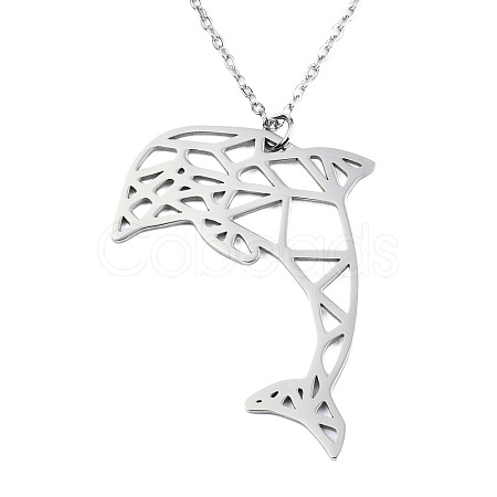 Non-Tarnish 201 Stainless Steel Dolphin Pendant Necklaces NJEW-T009-JN073-1-45-1