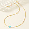 Real 18K Gold Plated 2mm Round Brass Beaded Necklaces, Cross Necklaces, Light Sky Blue, 16.54 inch(42cm)