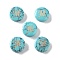 Synthetic Turquoise Beads, with Golden Tone Brass Slices, Flat Round with Letter, Letter M, 15x5.5mm, Hole: 1.4mm