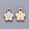 Alloy Enamel Charms, Flower, Light Gold, White, 12x9x2mm, Hole: 1.8mm