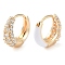 Brass Micro Pave Clear Cubic Zirconia Hoop Earrings for Women, White, Real 18K Gold Plated, 13.5x15x5.5mm