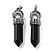 Natural Obsidian Pointed Big Pendants, Faceted Bullet Charms with Rack Plating Antique Silver Plated Alloy Horn, 61~62x17.5x16mm, Hole: 7x6.5mm