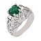 Alloy Rhinestone Wide Band Rings, Emerald, US Size 7(17.3mm)