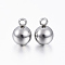 Tarnish Resistant 201 Stainless Steel Round Ball Charms, Stainless Steel Color, 11x8mm, Hole: 2mm