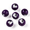 Halloween Theme Wood European Beads, Printed Large Hole Beads, Round, Indigo, Cat Shape, 15.5~16.5mm, Hole: 3.5~4.5mm