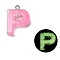 Luminous Resin Pendants, Glow in the Dark, with Platinum Plated Loop, Letter, Letter P, 21~24x5.5~28x5~5.5mm, Hole: 1.8mm