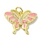 Brass Enamel Micro Pave Cubic Zirconia Pendants, Real 18K Gold Plated Butterfly Charms, with Jump Ring, Pink, 18x23.5x2.5mm, Hole: 4.2mm