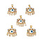 Lampwork Evil Eye Pendants with Colorful Cubic Zirconia, Real 18K Gold Plated Brass Findings, Lead Free & Cadmium free, White, 27x22.5x4.5mm, Hole: 4x3.5mm