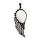 Natural White Jade Big Pendants, Wing Charms with Alloy Findings, Antique Silver, 56.5~57x22.5~23x7~8mm, Hole: 4x8.5mm