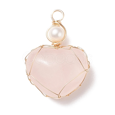 Natural Rose Quartz & Freshwater Pearl Pendants PALLOY-JF01661-01-1