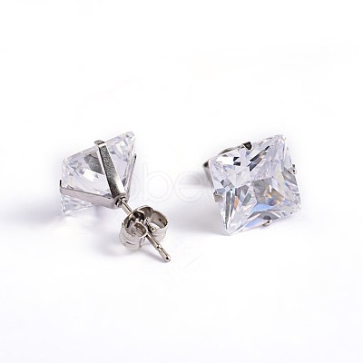 Square Cubic Zirconia Stud Earrings X-EJEW-H306-09P-3mm-1