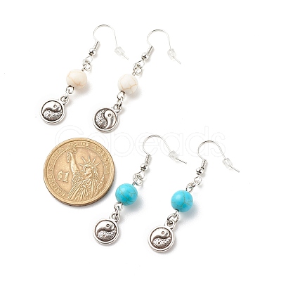 2Pair 2 Style Synthetic Turquoise & Howlite with Yin Yang Long Dangle Earrings EJEW-JE04962-03-1