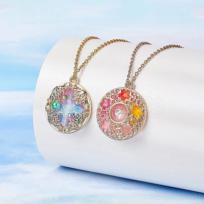 Ocean & Plant Series Zinc Alloy Open Back Bezel Pendants PALLOY-OC0001-92G-1