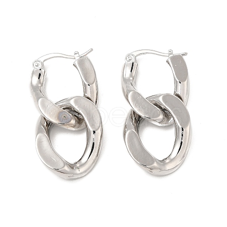 Brass Double Interlocking Oval Dangle Hoop Earrings for Women EJEW-E275-05P-1