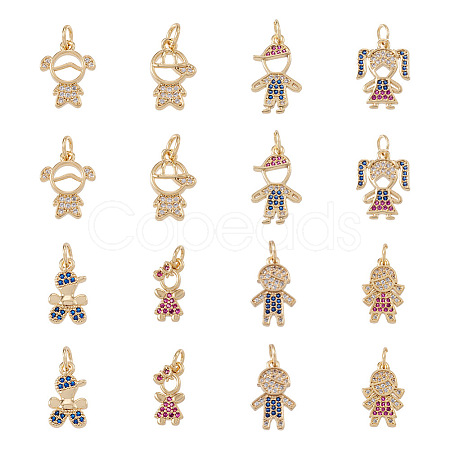 Fashewelry 16Pcs 8 Style Brass Micro Pave Mixed Color Cubic Zirconia Pendants ZIRC-FW0001-03-1