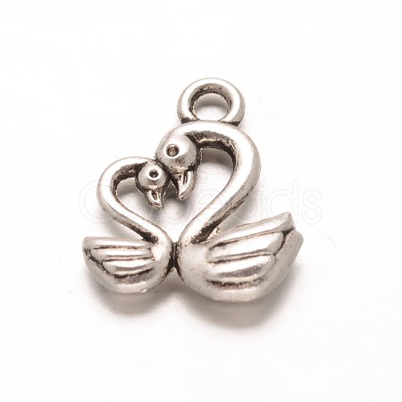 Tibetan Style Alloy Two Swan Charms X-PALLOY-ZN49977-AS-RS-1