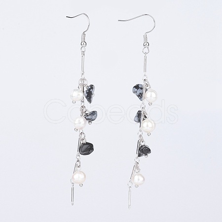 Natural Snowflake Obsidian Dangle Earrings EJEW-JE02733-03-1