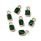 Natural Malachite Rectangle Charms, with Golden Tone Brass Edge, 9.5x5x2.5mm, Hole: 2mm