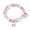 2Pcs 10mm Round Blue Cat Eye & Pink Cat Eye & Faceted Glass Beaded Stretch Bracelet Sets for Lover BJEW-JB10325-01-3