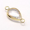 Golden Tone Brass Glass Teardrop Links connectors GLAA-J010A-HF31-G-4