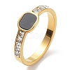 Black Enamel Rectangle Finger Ring with Rhinestone RJEW-K244-03G-1