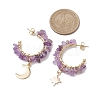 Moon & Star Natural Mixed Gemstone Chip Dangle Half Hoop Earrings EJEW-JE05900-3