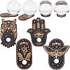 CREATCABIN 4Pcs 4 Style Moth/Hamsa Hand/Owl Wooden Crystal Sphere Display Stands DJEW-CN0001-27-1