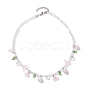 Glass with Rose Quartz Beaded Necklaces NJEW-JN04680-02-4