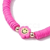 Handmade Polymer Clay Beaded Smiling Face Flower Stretch Bracelets BJEW-JB10209-4