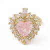 Pink Glass Heart Adjustable Ring with Cubic Zirconia RJEW-J017-VC499-2