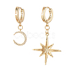 Star and Moon Asymmetrical Dangle Hoop Earrings EJEW-JE04031-02-3