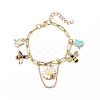 Alloy Enamel Flower & Bee & Butterfly Charm Bracelet with Paperclip Chains BJEW-JB08702-1