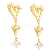 Rack Plating Brass Heart Dangle Stud Earrings with Cubic Zirconia EJEW-L261-009G-1