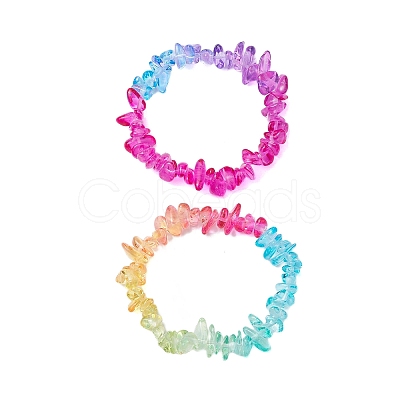 Rainbow Color Glass Chip Beaded Stretch Kid Bracelets for Girls BJEW-JB10779-1