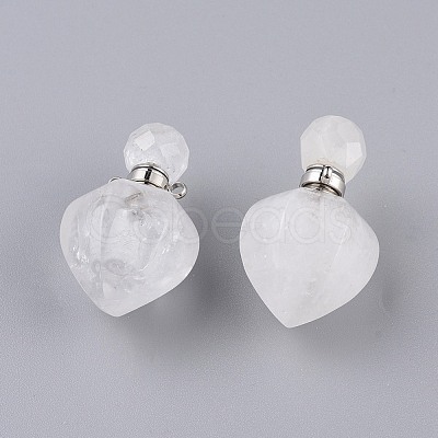 Faceted Natural Quartz Crystal Openable Perfume Bottle Pendants G-P435-A-03P-1