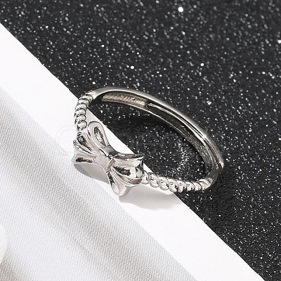 925 Sterling Silver Bowknot Adjustable Rings for Women RJEW-R008-02S-03-1