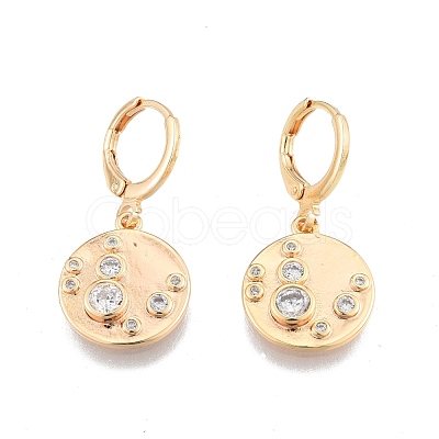 Clear Cubic Zirconia Flat Round Dangle Leverback Earrings EJEW-N012-83-1